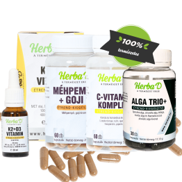 Herba-D egészség csomag: ALGA TRIO 30X + Méhpempő+Goji 60X + K2+D3 vitamin 20ml + C-vitamin komplex 60X