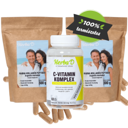 Bőrfiatalító csomag: 2X Marha kollagén peptidek 300g + C-vitamin komplex 60X